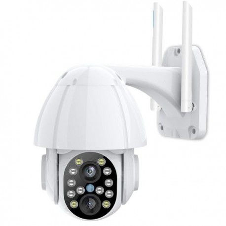 Caméra de surveillance Wifi à double objectif pour extérieur à alarme et lumières 